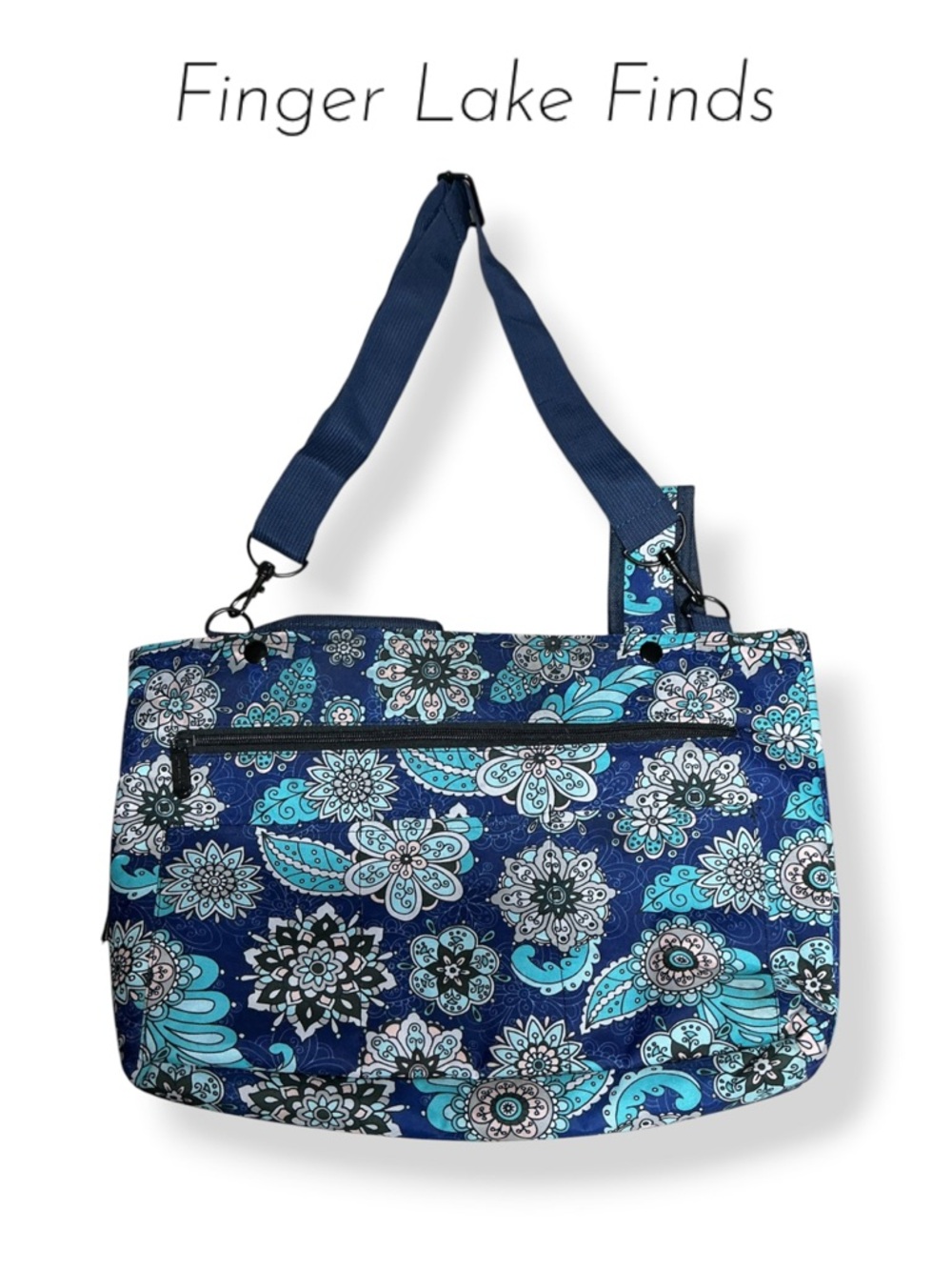 Blue & Turquoise Floral Pattern Tote Bag